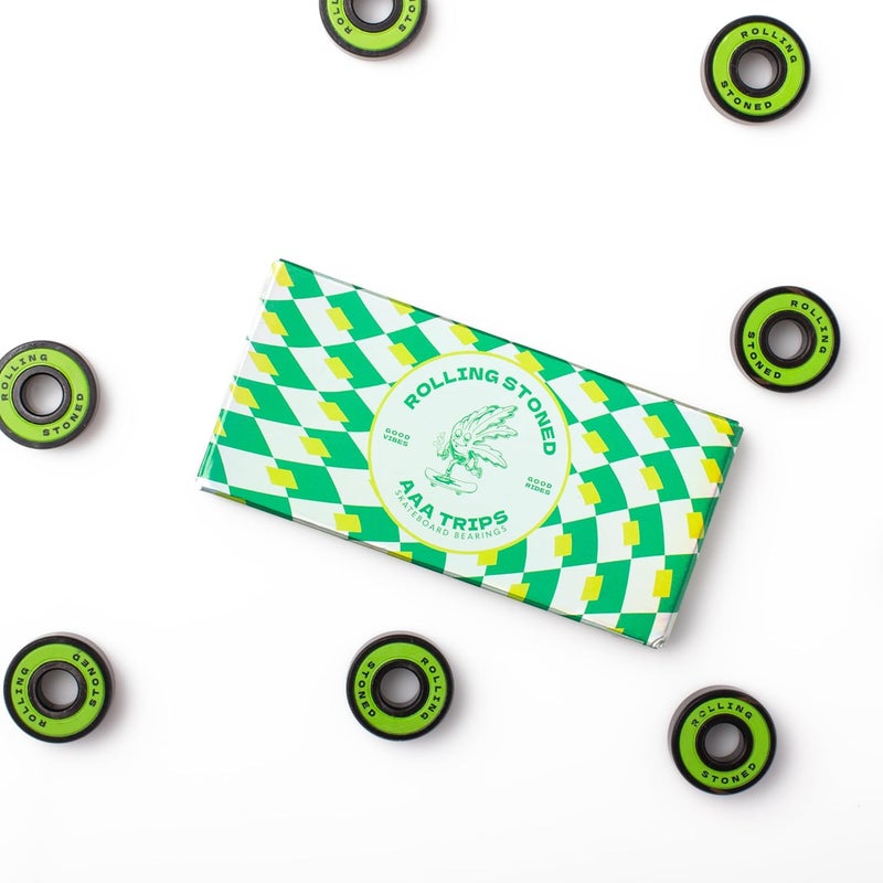 Rolling Stoned Skateboard Bearing Set - ABEC 7 Sealed Bearings for Skateboards, Longboards, Scooters and Roller Skates Stainless Steel 608 Bearings (8 Pack, Green) (AAA Trips) - Image 4